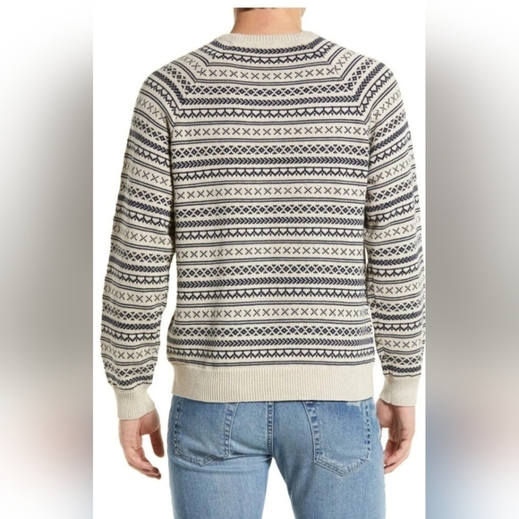 MARINE Layer Mens Knox Fair Isle Crewneck Sweater Medium Cream/Black Iris - Picture 2 of 6